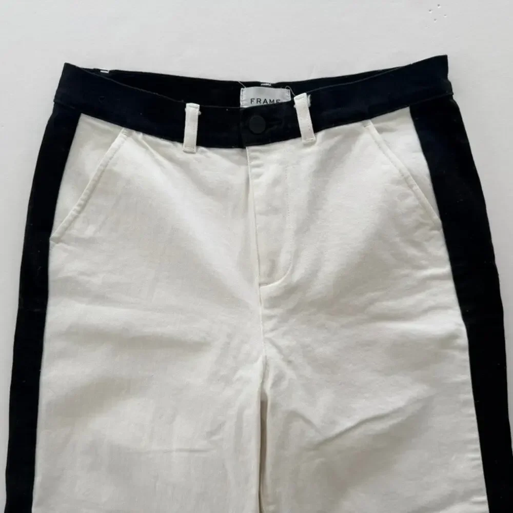 Frame Ali Wide Leg Crop White Black Tuxedo Stripe Jeans High Rise Size 29